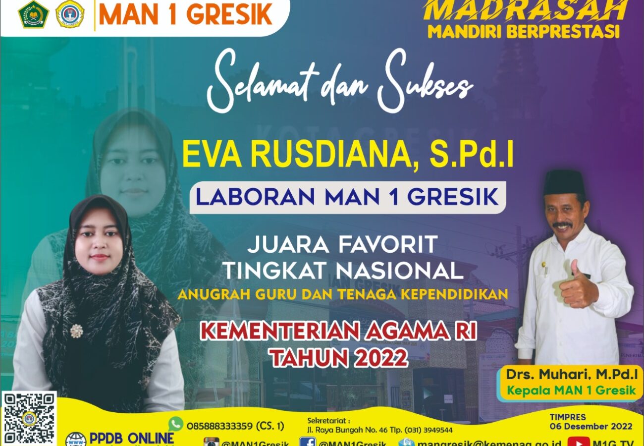 Luar Biasa! Eva Rusdianah, S.Pd.I, Pegawai MAN 1 Gresik Dinobatkan sebagai Juara Favorit Anugerah Guru dan Tenaga Kependidikan (GTK) Berprestasi  Tingkat Nasional